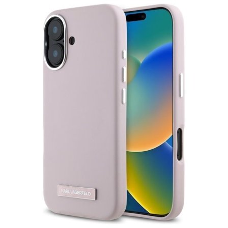 Karl Lagerfeld FW MagSafe iPhone 16-etui med metallplate - Rosa