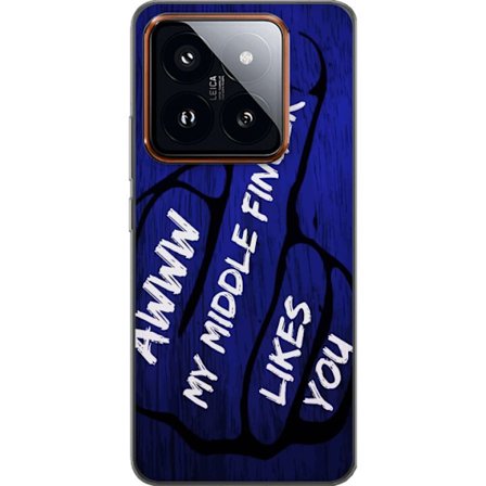 Kompatibelt Mobildeksel til Xiaomi 14 Pro Mørk typografisk illustrasjon med hjerteform og budskap om vennskap mot dyp blå tretekstur