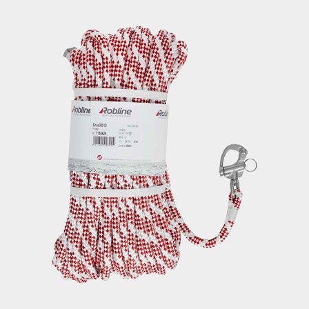 Scotta con gancio impiombato Robline Sirius 300, anima in poliestere, calza in poliestere a 24 trefoli, bianco/rosso, 35 metri x Ø10 mm