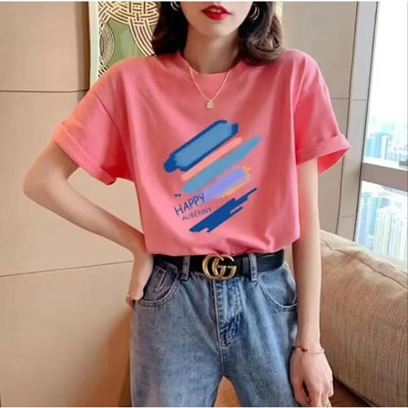 Puuvillasta valmistettu lyhythihainen T-paita naisille, kesäuutuus, sateenkaaren grafiikalla painettu puolihihainen T-paita