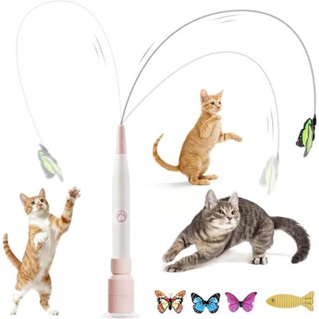 Interaktiv Elektrisk Katteleke Sommerfugl med Sugekopp – Kattefiskestang Leketøy for Katter og Kattunger