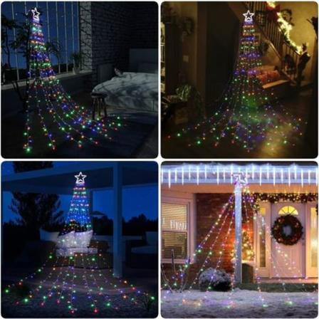 350 LED Julgranstrådsljus med Stjärnor 3,5m Varmvit Julgranstrådsljusgardin Fjärrkontroll Utomhus Inomhus