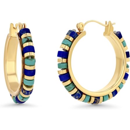 Store Guld Teal Blå Perler Natursten Hængende Hoop Huggie Statement Øreringe til Kvinder Farverige Preppy Retro Dristige Håndlavede