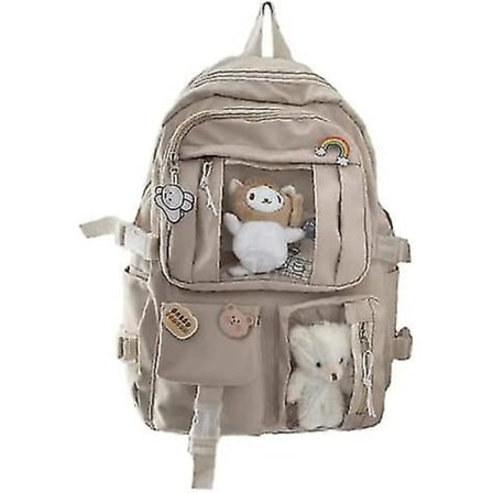 Sweet and Cute Anime Animal Pin Backpack Japanese School Bag Cartoon Laptop Backpack (Including Bear Pendant, Silk Scarf Pendant)