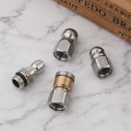 4 stk kloakkdyse, rustfritt stål for høytrykkspyler avløpsslange dyse