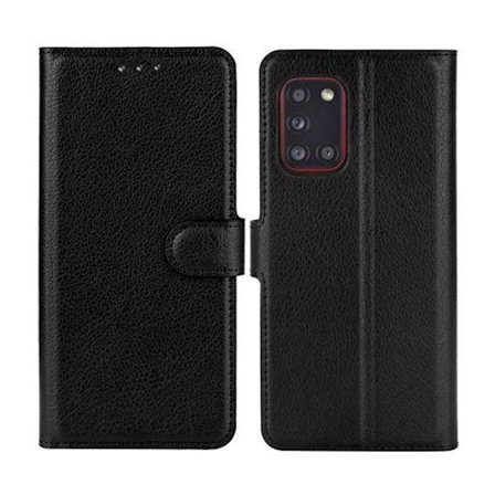 Flip Stand Leather Wallet Case For Samsung Galaxy A31 4G Black