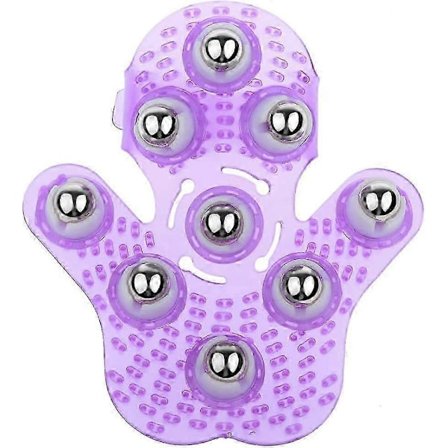 Kroppsmassasjehanske, håndflateformet massasjerulle med metallkule, rullende kulemassasje for kropp og hånd, skjønnhetsmassasjehanske (lilla)