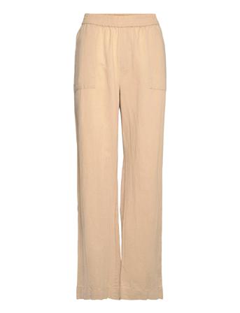 Organic Linen/Cotton Trousers Byxa Med Raka Ben Beige Rosemunde