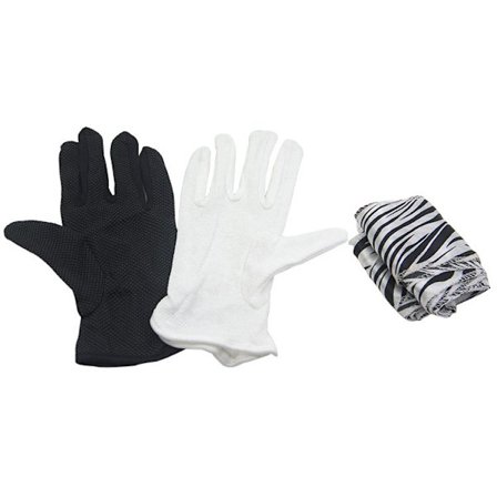 Sort og hvide handsker med silketørklædetrick – Magisk scene rekvisit, stofmateriale, 22,5 cm handsker, 3x6 cm tørklæde