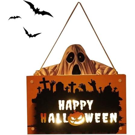 Spurleh Halloween Tregjengende Skilt Dekorasjon Lys, Halloween Gresskar Spøkelse Anheng Skrekk Atmosfære Dørlys Ideell For Hjem, Hage, Spøkelseshus