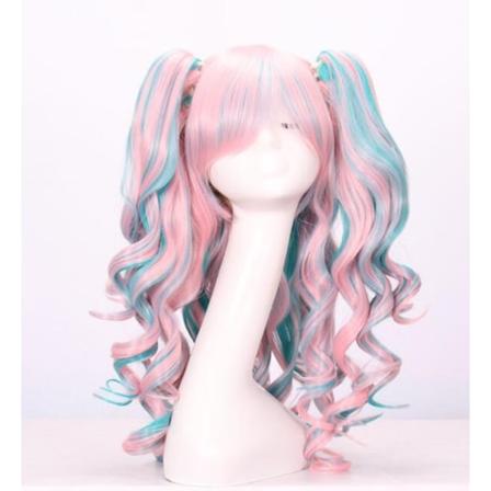Monivärinen Lolita Long Curly Clip On Ponytails Cosplay Peruukki - Perfet