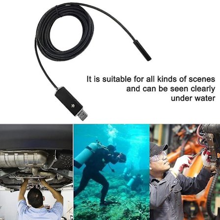 2-i-1 LED-lampe 5,5 mm linse USB-endoskop for å ta bilder