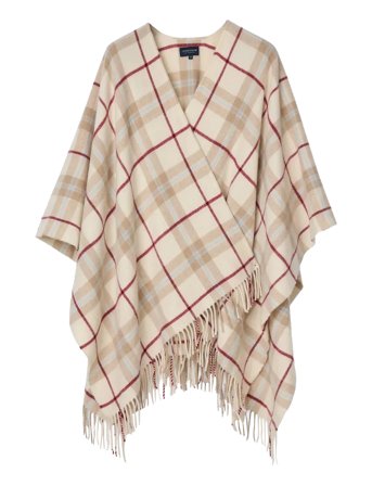 Checked Recycled Wool Blend Poncho Beige Lexington Clothing