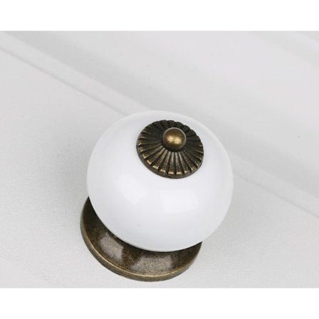 5 stk. (hvide) runde keramiske knopper til skabslåger, skuffer, skabe