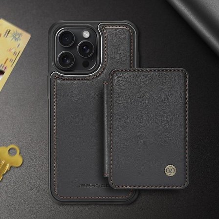 (Til iPhone 17) Aftageligt tegnebogs etui til telefon med 4 kortpladser og stativfunktion RFID-beskyttelse