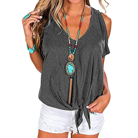 T-shirt Med V-ringad Dam, Kortärmad Kall Axeltröja Casual B