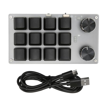 Mini tastatur med drejeknap, rød switch, dual mode, plug and play, mekanisk programmerbar tastatur til spil, kontor, medier, 12 taster med 2 
