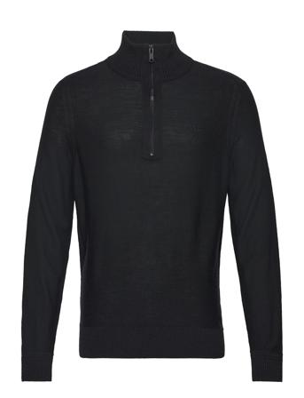 Avac_Qz Knitwear Half Zip Pullover Svart BOSS*Betinget Tilbud