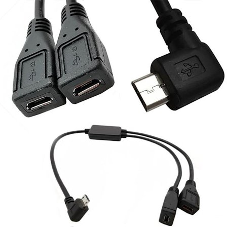 Micro USB 5 Pin han til 2 hun Y splitterkabel, oplader, venstre/højre vinkel