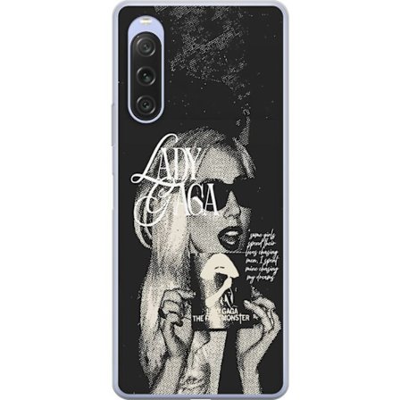 Yhteensopiva Puhelinkuori Sony Xperia 10 V Lady Gaga mustavalkoinen retrojuliste aurinkolaseilla ja pop-taide-estetiikalla