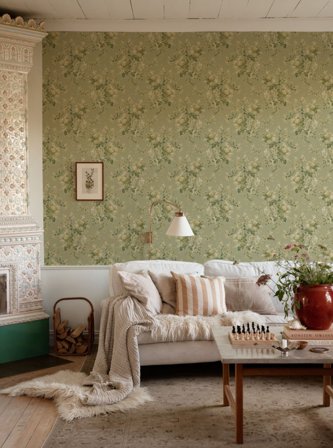 Duro Tapet, Ingeborg 099-03 Gammalsvenska Papper, L, Grön, Färg & tapeter