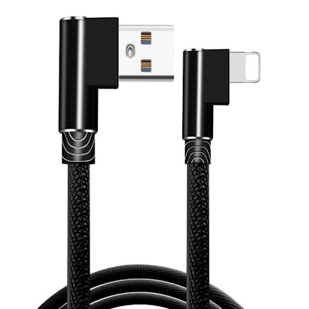 vinklet 90 graders opladerkabel USB a til USB c / iPhone Light (Lightning) sort