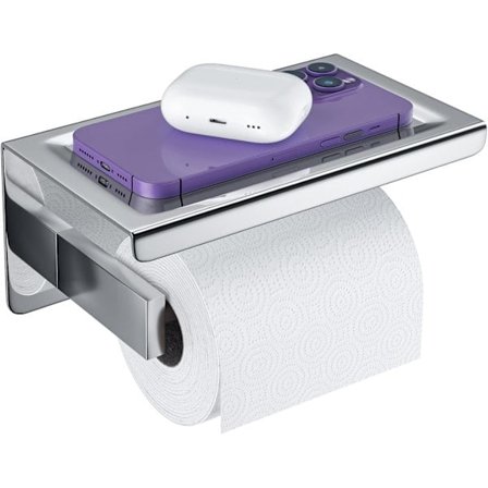 Toiletpapirholder med hylde, selvklæbende - Krom
