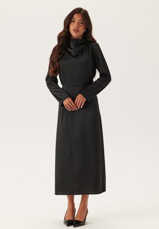 Bubbleroom Occasion Satin High Collar Midi Dress Black XL