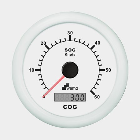 GPS-logg 0-60 knop vit 85 mm, kompl. m antenn