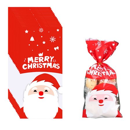 50 st Jul Cellofan Godis Påsar, Jul Klara Presentpåsar Godis Påsar med Twist Ties för Julfest Tillbehör