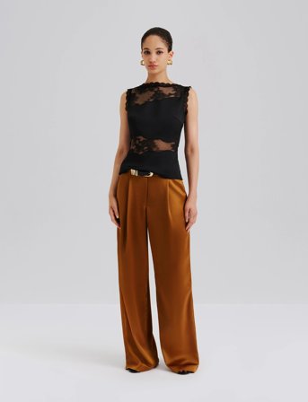 Malina Desire Lace Trimmed Cut Out Top - Black - 42