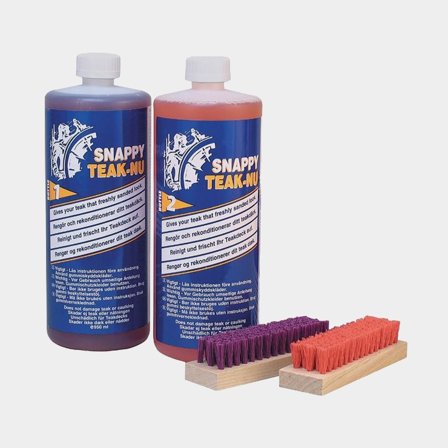 Paket för teakbehandling Snappy Teak-Nu, Teakrengöring + Teakåterställare, 1.9 liter + 2 borstar