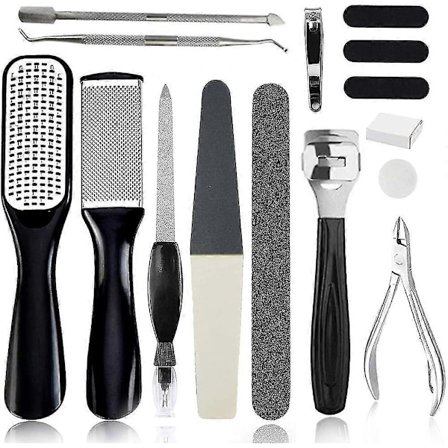 Pedicure Sæt 15 I 1, Fodfil til Fjernelse af Hård Hud, Revnet, Død Hud Fodplejeværktøj - Professionelt Pedicure Værktøjssæt til Mænd, Kvinder