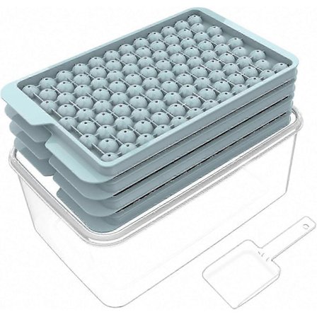 4 isterningebakker til nedkøling af drikkevarer, kaffe, cocktails med isboks og scoop (blå)