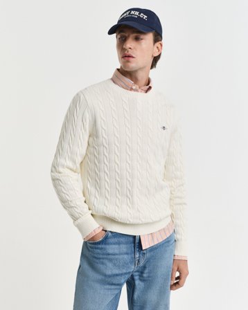 GANT Herren Zopfstrick Rundhalspullover aus Baumwolle (XXL) Beige