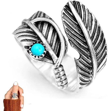 Fjær turkis justerbar ring, tommelring for kvinner menn