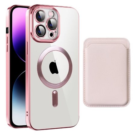 iPhone 14 Pro Max-skal med MagSafe-kompatibilitet och kortpåse - Rosa