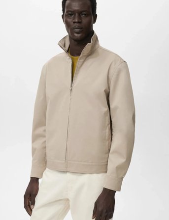 Mango Zipper Cotton Jacket - Cream - L