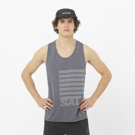 Salomon - Men's T-shirt Sense Aero Singlet Gfx M - Castelrock / White