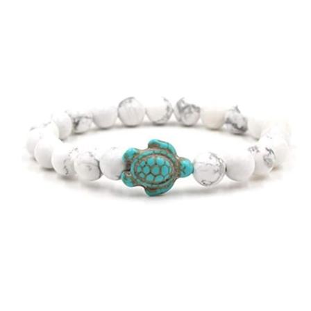 Havskilpaddesporingsarmbånd Solid og slitesterk turkis steinarmbånd for kvinner, jenter, smykkegaver White