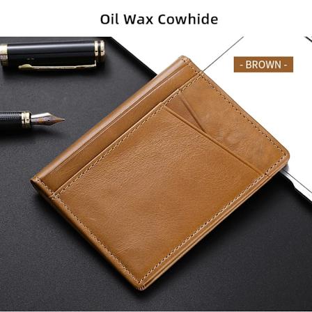 YUECIMIE Super Slim Soft Wallet Äkta Läder Mini Kreditkortshållare Plånböcker Tunna Små Korthållare Herr Plånbok Brown