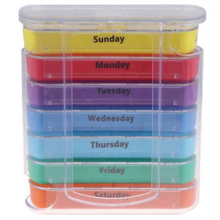 Pilleboks for én gang i uken, 7 dager, 28 rom, pillebeholder i plast for oppbevaring av medisiner, medikamentdispenser for hjemmereiser, ny