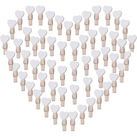 100 stk hvite hjerte mini klesklyper fargerike treklyper C