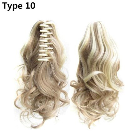 Långt lockigt syntetiskt klämfäste på hästsvanshår perukförlängningar