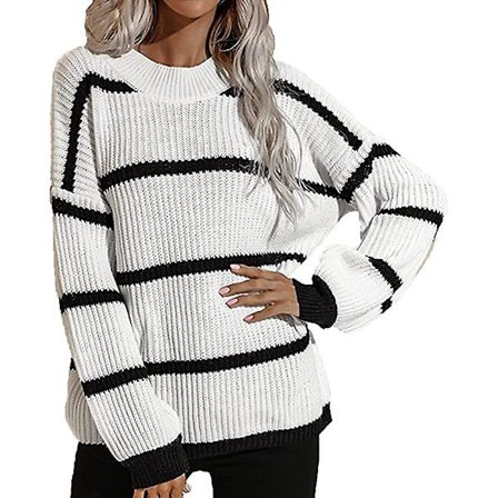 Randig Kofta, Tröja med Rund Hals, Mode