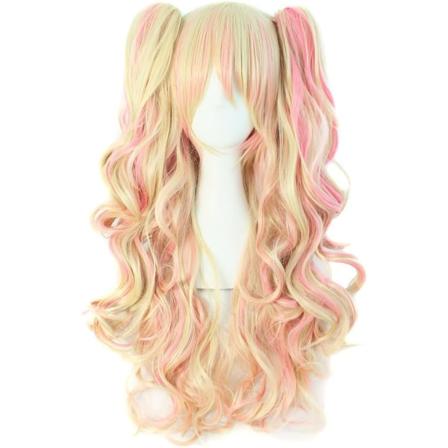 (Blond/Rosa) 28"/70cm Lange Krøllete Kvinne Flettede Parykker"