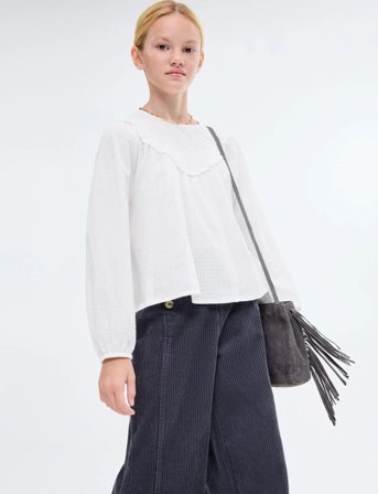 Mango Blouse With Lace Trim Details - White - 6