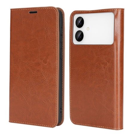 Crazy Horse Samsung Galaxy S26 Edge Plånboksfodral Äkta Läder - Ljusbrun