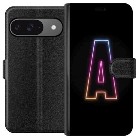 Kompatibel Tegnebogsetui til Google Google Pixel 9 Minimalistisk neonbogstav A i regnbuefarvet lys mod sort baggrund i moderne typografisk stil