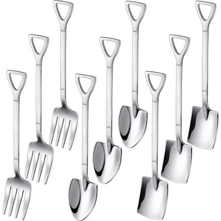 Sølvfarget dessertbestikksett - Rustfritt stål - 3 spar/3 spisse skjeer/3 gafler